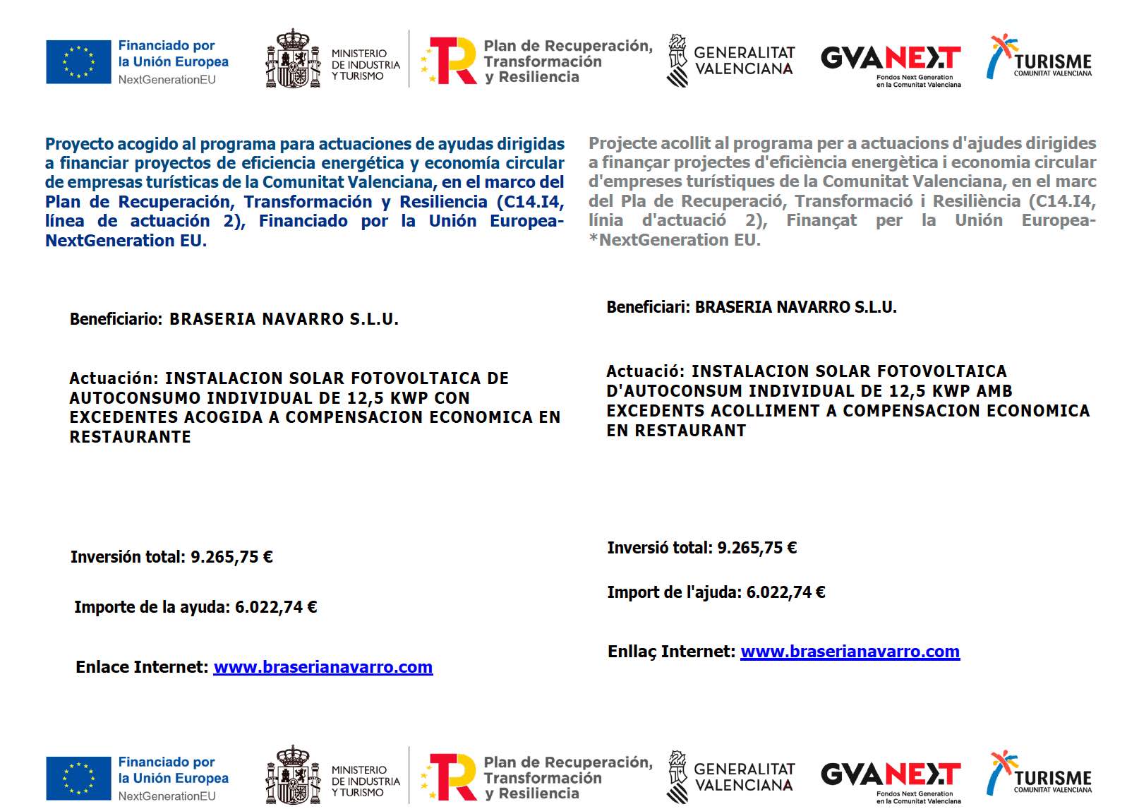 Datos para subvención